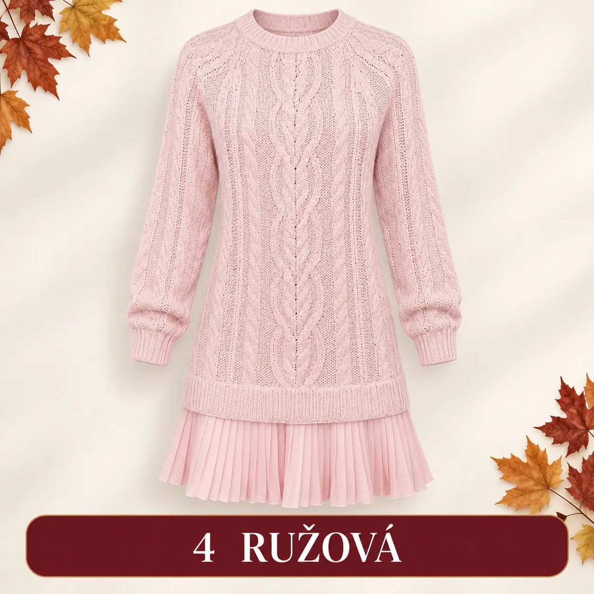 🧶 Elegantné pletené šaty s plisovaným lemom — pohodlný štýl na chladnejšie dni, dostupné vo veľkostiach S–3XL.
