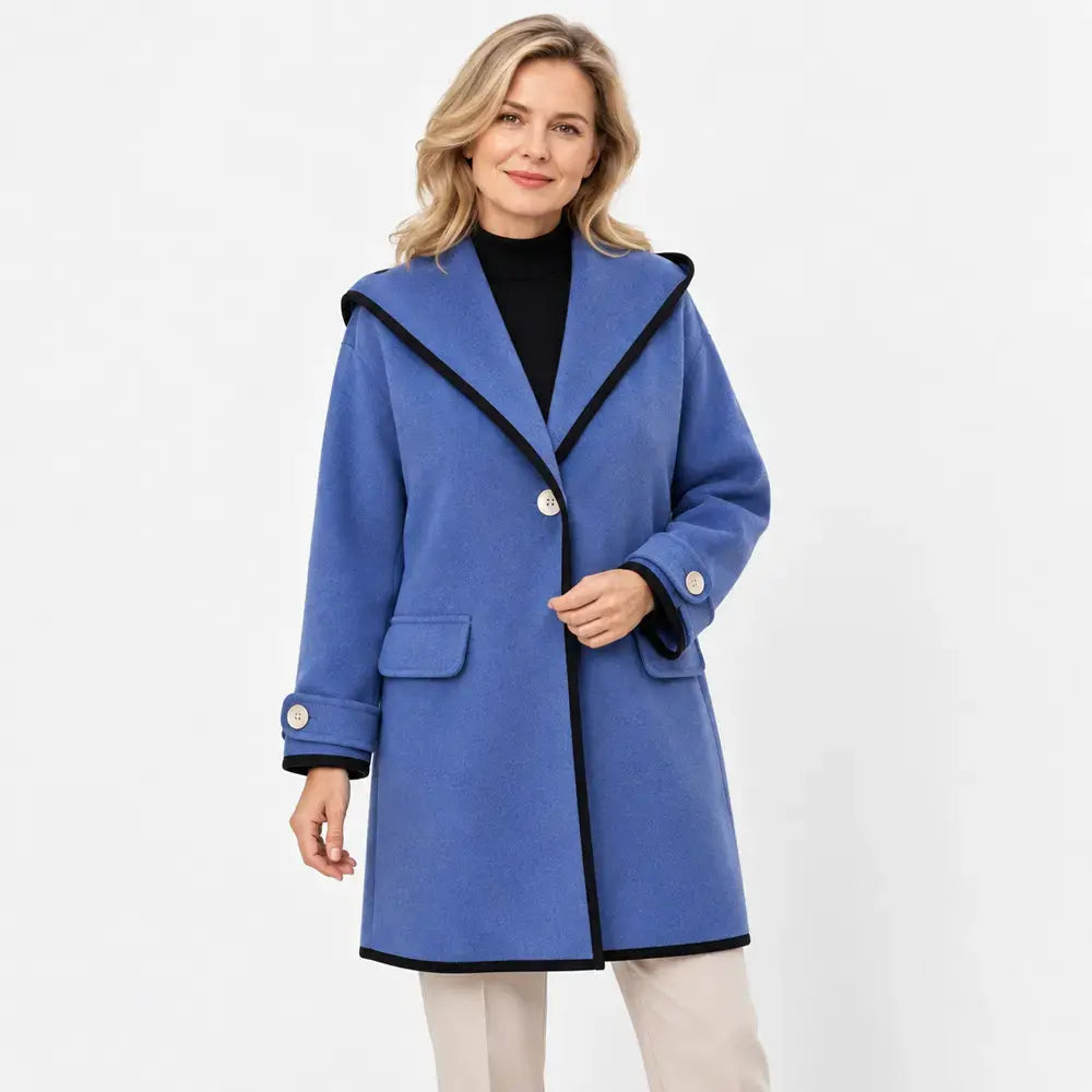 ❄️🥰【S-5XL】Nowość na jesień/zimę 2026: Luźny wełniany płaszcz w stylu color-block, z kapturem i okrągłym dekoltem