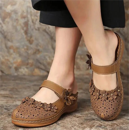 👡【35-43】🙎 Nowe kwiatowe buty jaskiniowe damskie retro płaskie okrągłe palce swobodne kapcie