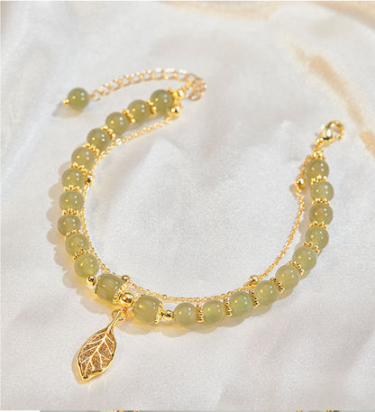✨Compra una y llévate otra gratis🔥Pulsera de jade hetiano con hoja de albaricoque en oro de 14 quilates (2025)