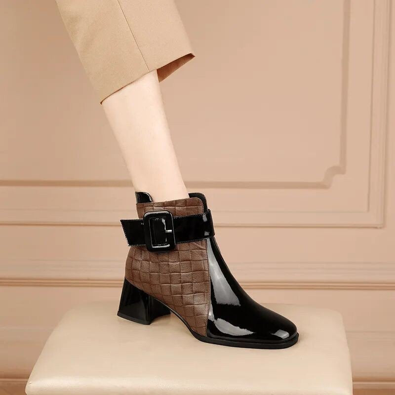 Venta caliente en progreso🌀2025 nuevas botas Martin de punta redonda de estilo coreano de invierno para mujer, botas cortas de tacón bajo
