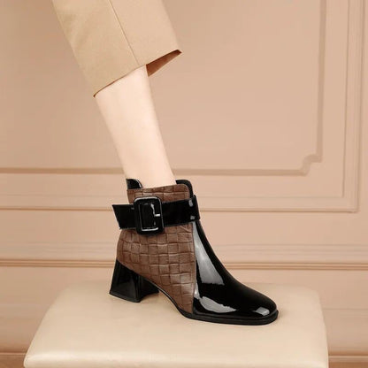 Venta caliente en progreso🌀2025 nuevas botas Martin de punta redonda de estilo coreano de invierno para mujer, botas cortas de tacón bajo
