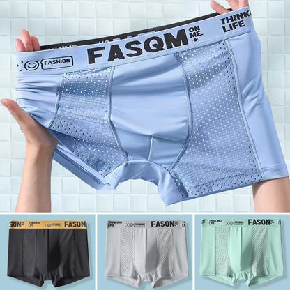 ⏰Oferta por tiempo limitado⏰[6 piezas por 34 euros] Bóxer de malla transpirable de seda helada para hombre, moda de verano europea y americana 2025💖Decoración con letras, ideal para el verano.
