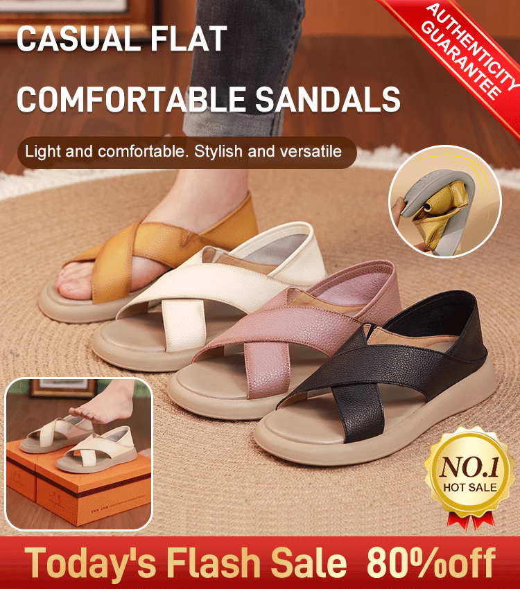 💕【35-42】Sandalias de verano 2025 informales, cómodas y suaves de piel auténtica para mujer, zapatos planos de playa