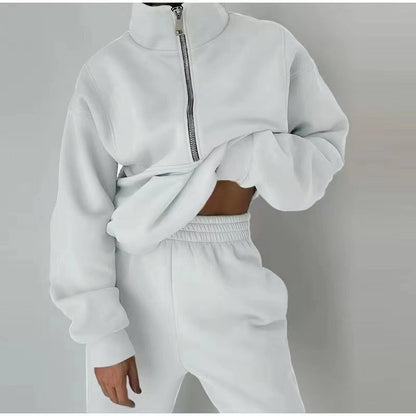 ✨Плащане при доставка ✅【S-5XL】Дамски комплект от две части - подсилен суитшърт и спортен панталон, ежедневно спортно облекло