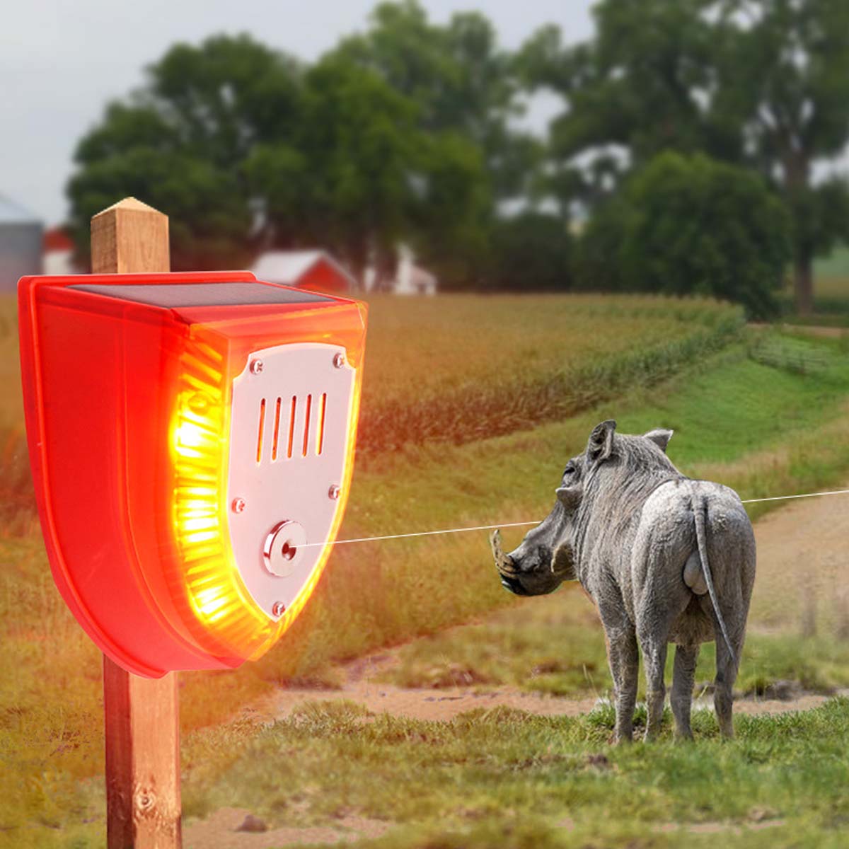 🔥【Gorąca wyprzedaż】🔥📣Alarm dźwiękowy i świetlny odstraszacza ptaków zasilany energią słoneczną, odpowiedni do stosowania na polach uprawnych, dziedzińcach, w sadzie, stawach rybnych i na polach ryżowych