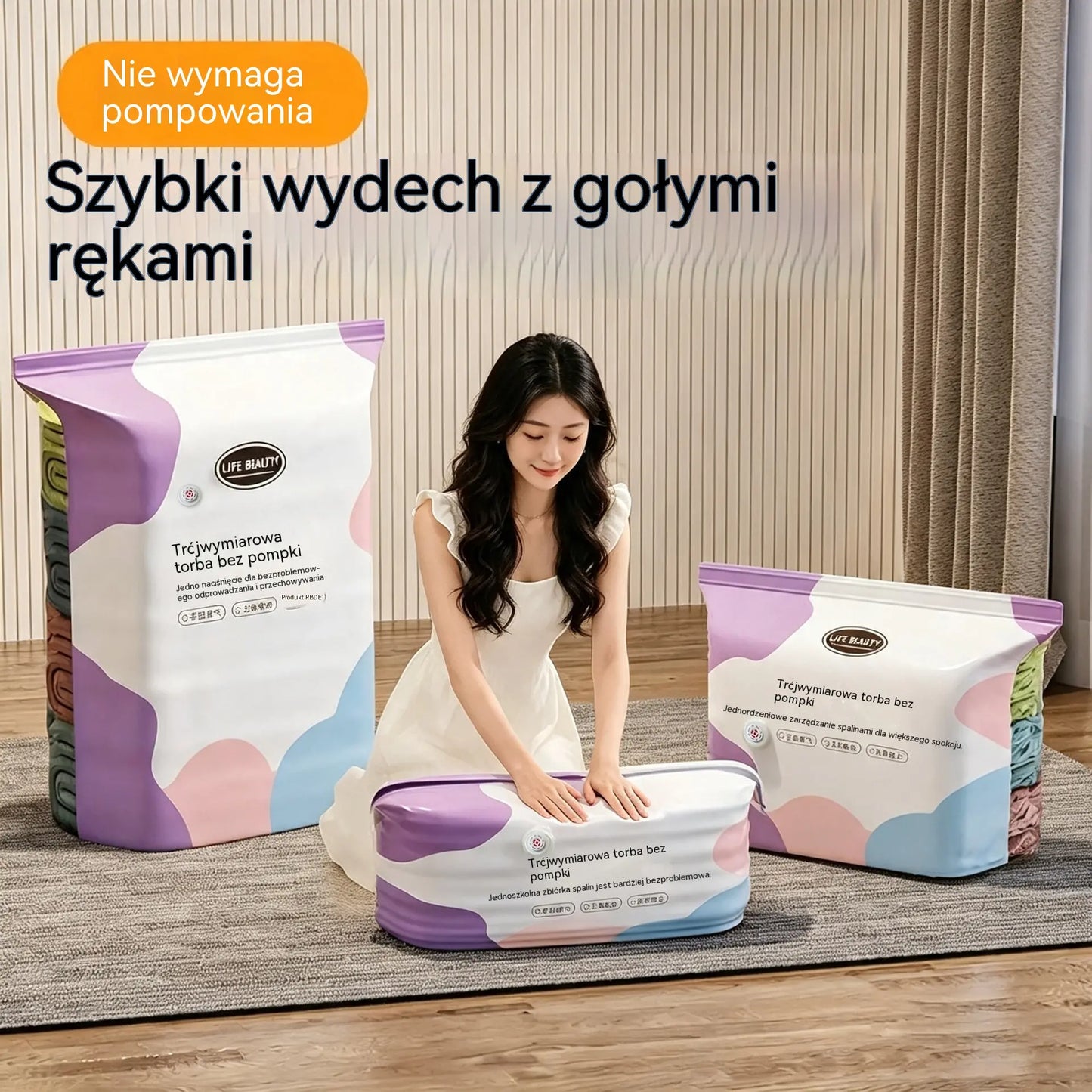 🧳 5 sztuk za jedyne 119 zł 💨 Duże, elastyczne worki próżniowe do przechowywania: Nie wymagają pompki, są szczelne, idealne do oszczędzania miejsca w walizce i w domu ✈️