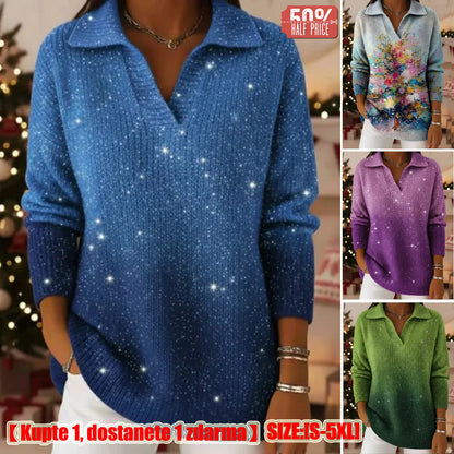 🔥【S-5XL】Pletený sveter s golierom a gradientným vzorom Dreamy Starly Sky