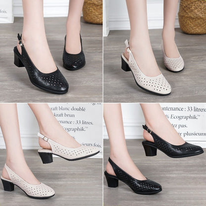 🔥【Caliente-venta en España】👡👡 [35-41] 2025 nuevas sandalias casuales de tacón grueso con suela suave de cuero suave con punta cerrada y malla transpirable