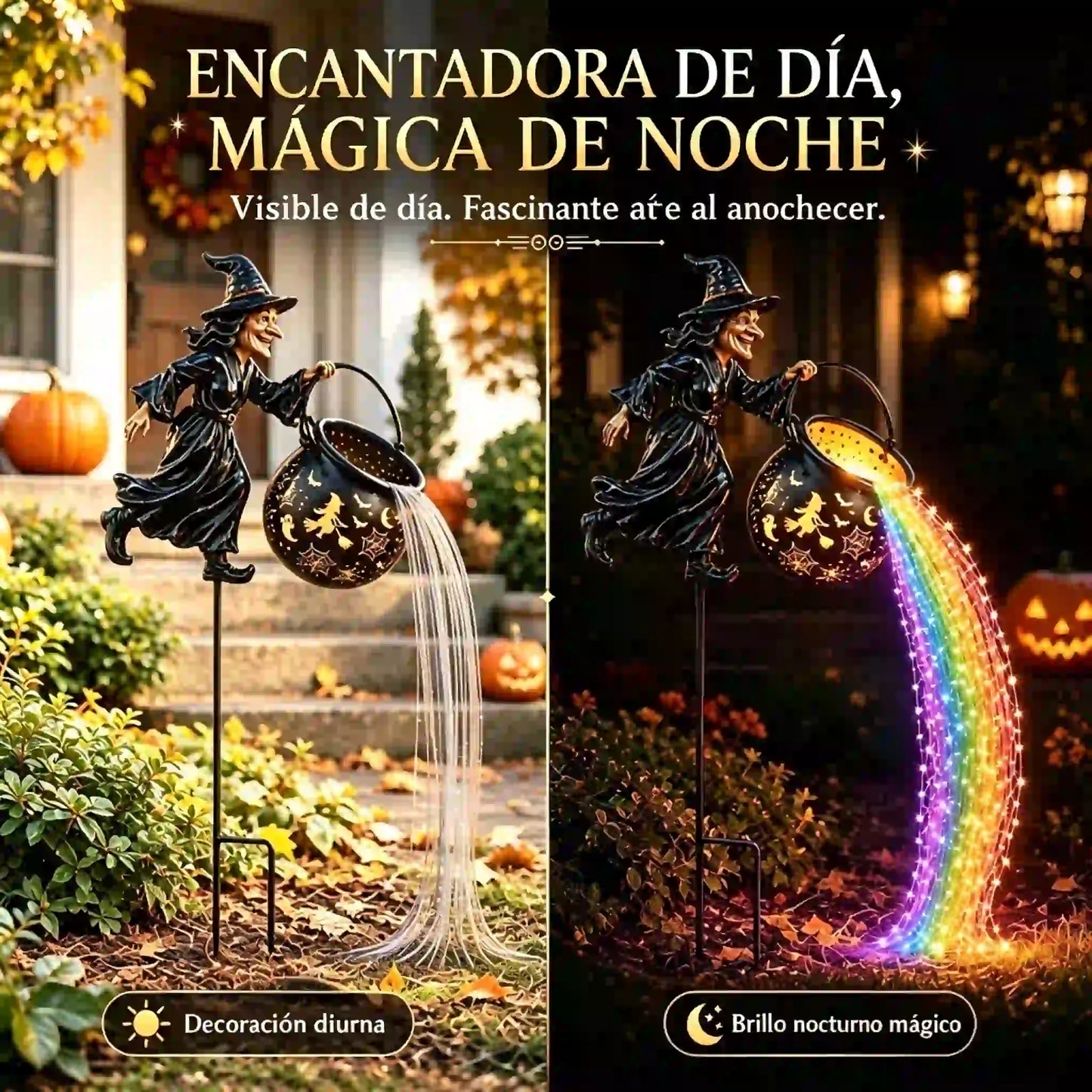 🧙‍♀️🎃 Lámpara de Jardín Caldero de Bruja con Luz LED – Impresionantes decoraciones para exteriores 🔮✨