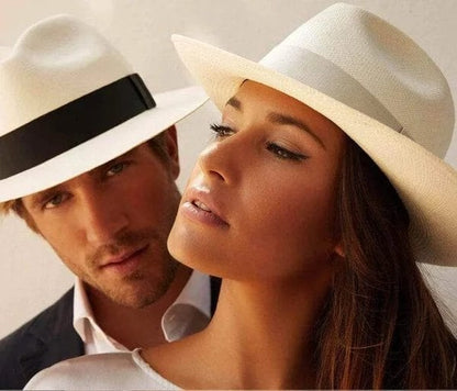 👒【56-58cm】Sombrero de palma tejido a mano ecuatoriano con protección solar de verano para hombres y mujeres.
