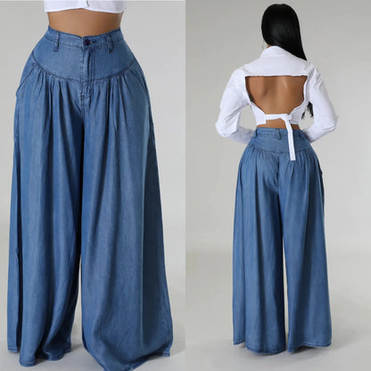 💥 Промоция 💥👖 [S-5XL] Широки дънки с джобове, едноцветни, широка кройка