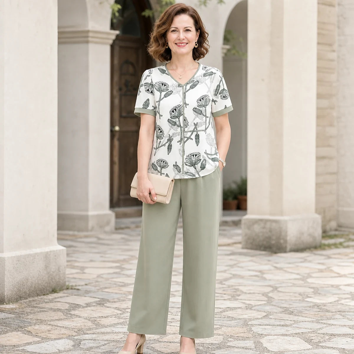👚 【Rozmiary L-4XL】Zestaw casualowy z nadrukiem lotosu – wygoda i elegancja na letnie dni
