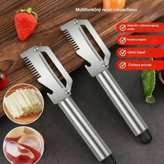 ✅【Kúpte 1 a získajte 1 zadarmo!】🧅🔪 Multifunkčná kuchynská škrabka 3 v 1: Šúpe, krája a otvára uzávery fliaš! 🔥