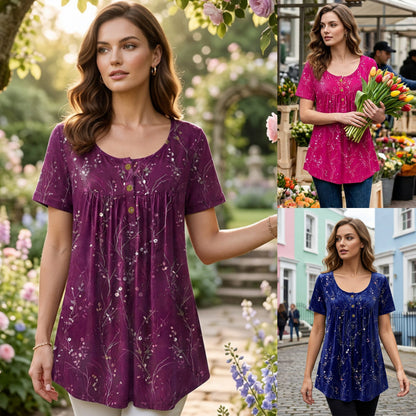📢【Zniżka ograniczona czasowo】【L-6XL】🔥【2 sztuka 149】🔥🦋Plisowana tunika damska z kwiatowym nadrukiem – elegancja, która porusza się razem z Tobą.🌸