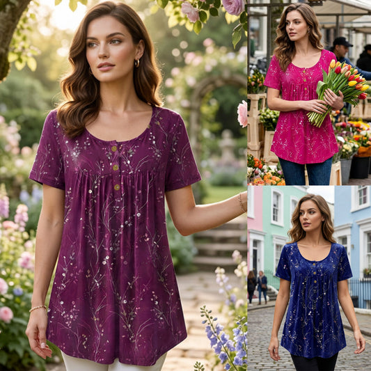 📢【Zniżka ograniczona czasowo】【L-6XL】🔥【2 sztuka 149】🔥🦋Plisowana tunika damska z kwiatowym nadrukiem – elegancja, która porusza się razem z Tobą.🌸