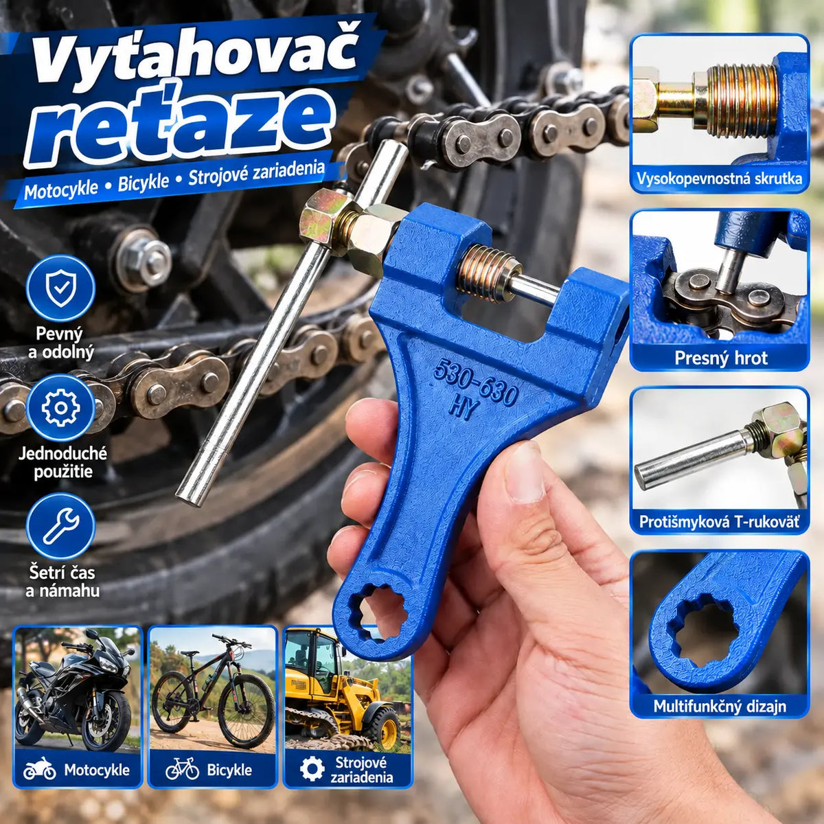 🔗🛠️ Univerzálny odstraňovač reťaze – 1 kus, malý/stredný/veľký, pre bicykle aj motocykle, vysokopevnostný čap.