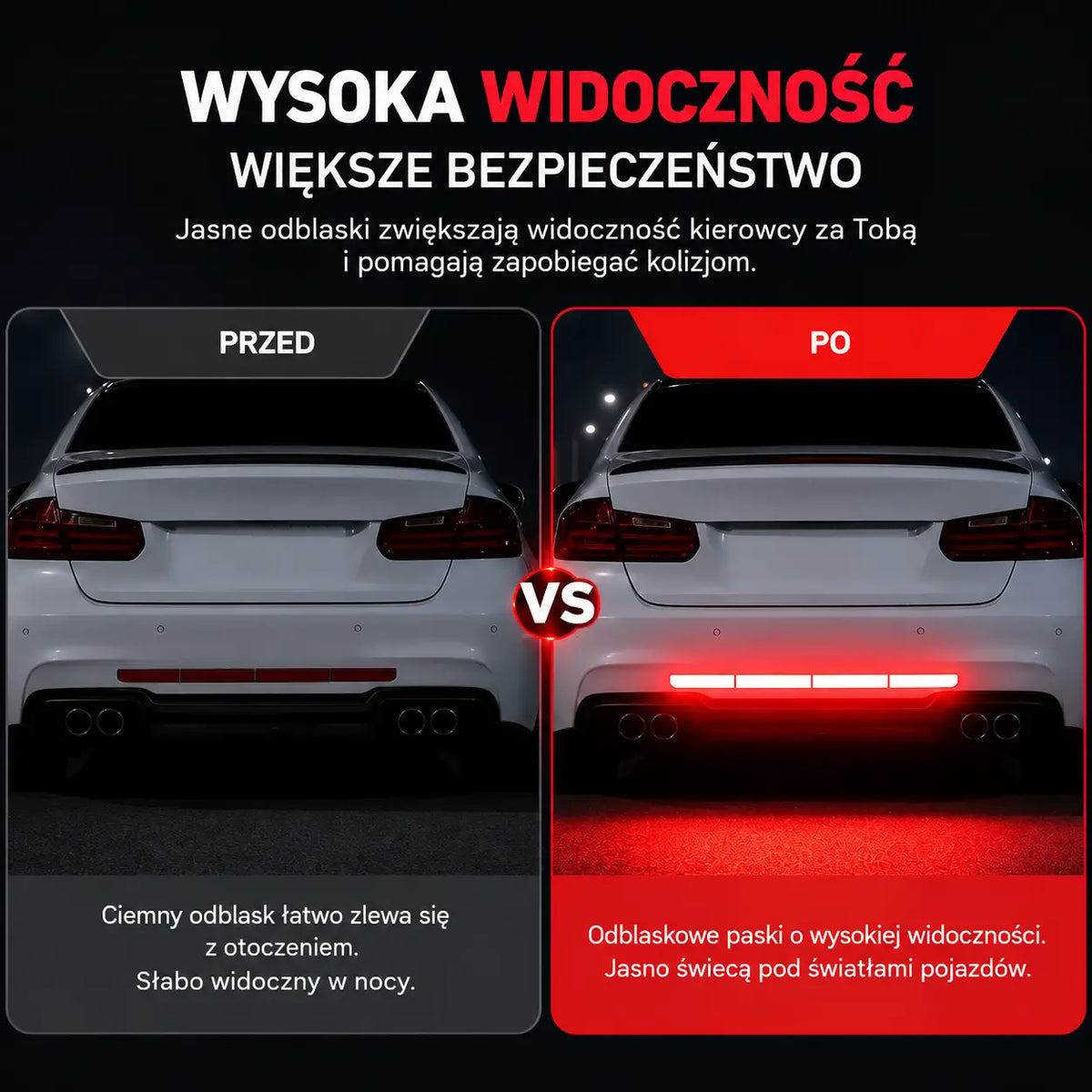 【10 sztuk za jedyne 89 zł】✨🚗 Przyciągają wzrok od pierwszego spojrzenia! Odblaskowe listwy ochronne na zderzak o wysokiej widoczności.