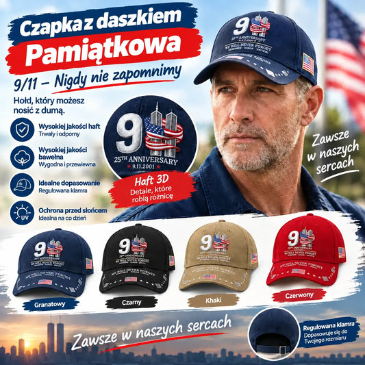 Czapka z daszkiem upamiętniająca 25. rocznicę zamachów z 11 września: „Nigdy nie zapomnimy” – patriotyczna czapka okolicznościowa unisex 🧢