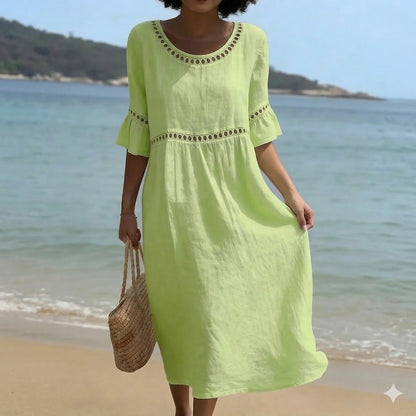 👗☀️【S-3XL】2026 Damska sukienka z bawełny i lnu z bufiastymi rękawami, oddychająca, miękka i wygodna