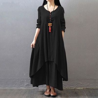 ✨🍁【Jesienna nowość】【S-5XL】✨Dostojna i elegancka sukienka z wielowarstwowymi, prostymi, jednolitymi falbanami i dopasowanym krojem.