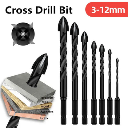 🔥【7 pcs/3-12mm】Keramické čtyřhranné vrtáky ze slitiny s protiskluzovou šestihrannou rukojetí ✅Vrtání do skleněných desek ✅Desky ✅Slitina skla
