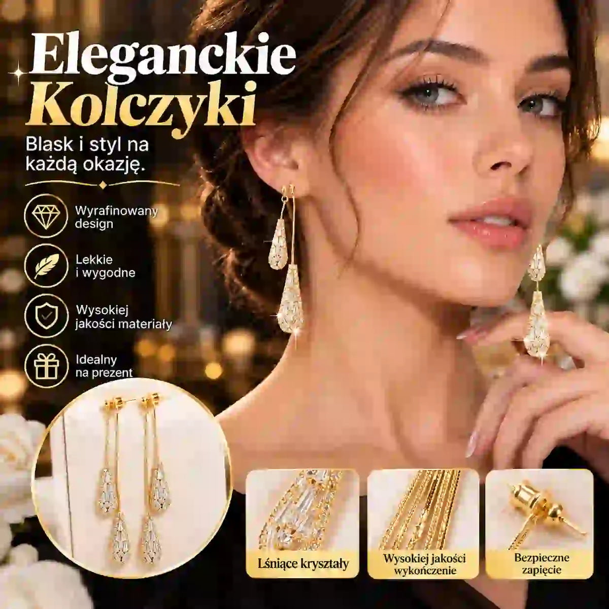 📢📢50% taniej!! ⏰Damskie kolczyki z chwostami i cyrkoniami w kształcie łezki (uniwersalny wzór)✨Eleganckie, pozłacane kolczyki wiszące