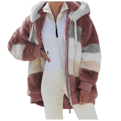 ☃️Nuevos productos de otoño e invierno❄️【S-5XL】 Chaqueta de mujer 2025 con franjas de peluche grueso en contraste.Moda y cálidos