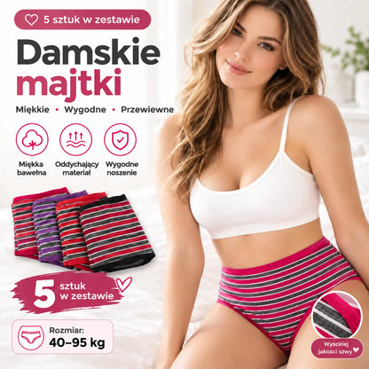 💖【10 sztuk】🆕🩲 Damska bawełniana bielizna w paski z wysokim stanem – wygodny krój plus size (40–95 kg)