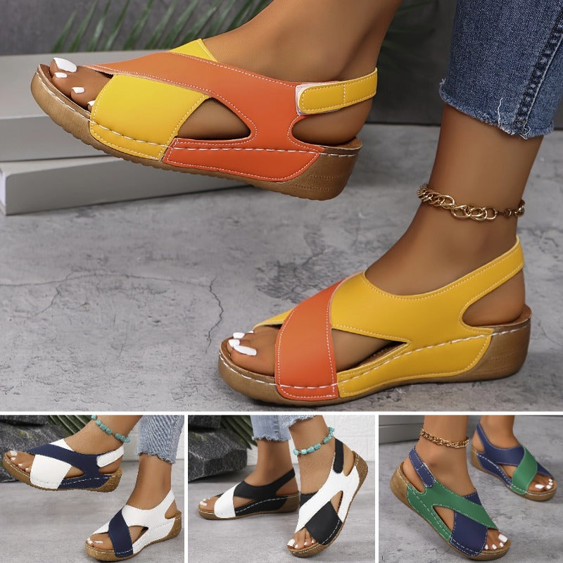 💜💛🧡【36-43】Sandalias de cuña para mujer europeas y americanas, cómodas sandalias playeras con velcro y tira al tobillo.