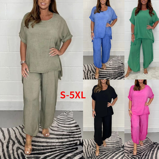 💞🤍Moderni jednobojni, ležerni komplet velikih ženskih odijela [S-5XL]