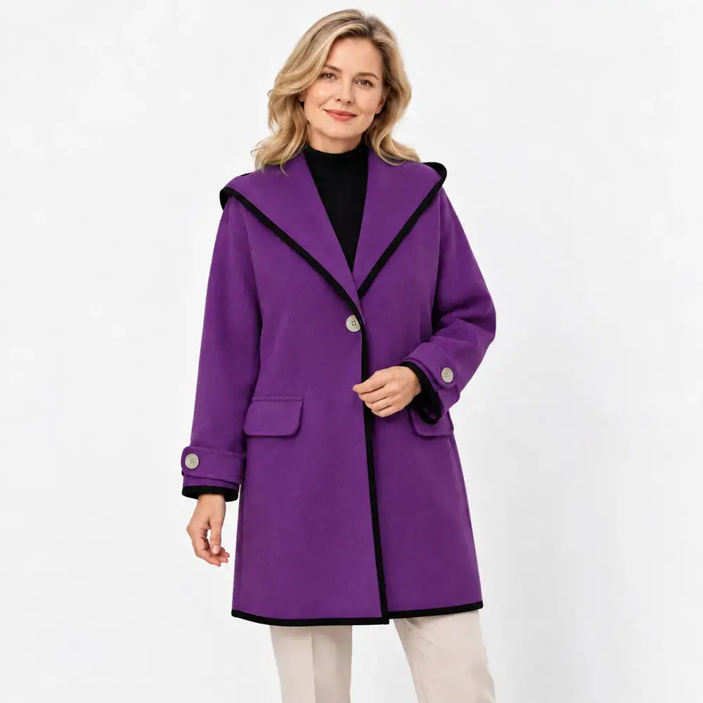 ❄️🥰【S-5XL】Nowość na jesień/zimę 2026: Luźny wełniany płaszcz w stylu color-block, z kapturem i okrągłym dekoltem