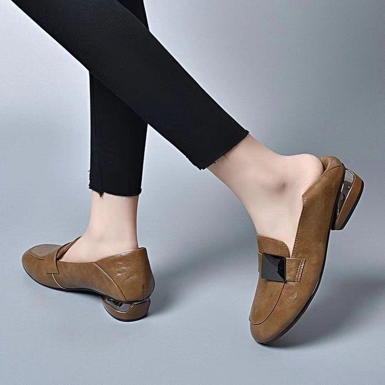 【35~41】Zapatos sin cordones con punta cuadrada y tacón grueso de cuero suave estilo británico de moda para mujer