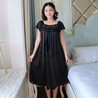 【M-2XL】Лятна нощница за дома, дълга пижама, изработена от фина, нежна за кожата ледена коприна