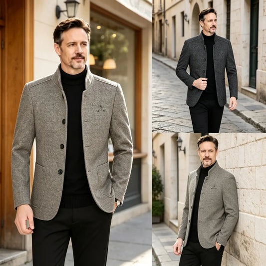 ⛄️🤗【M–4XL】🔥 Nowa kurtka z kołnierzem, gruby męski sweter wełniany z welurową podszewką – jesień/zima