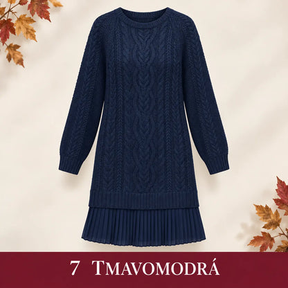 🧶 Elegantné pletené šaty s plisovaným lemom — pohodlný štýl na chladnejšie dni, dostupné vo veľkostiach S–3XL.