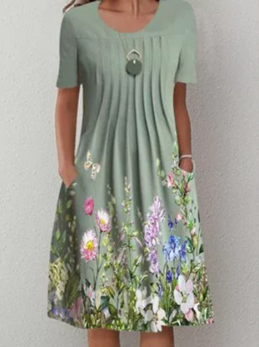 😍【Zniżka ograniczona czasowo】【S-3XL】🦋2026 Wiosna i Lato Nowa Moda Damska Sukienka Z Okrągłym Dekoltem Nadrukowana