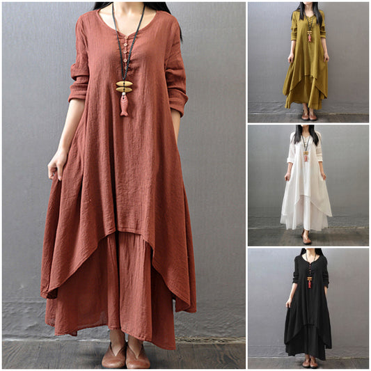 ✨🍁【Jesienna nowość】【S-5XL】✨Dostojna i elegancka sukienka z wielowarstwowymi, prostymi, jednolitymi falbanami i dopasowanym krojem.