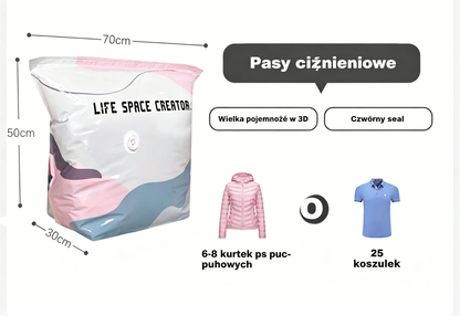 👕📦【Zestaw 5 sztuk!20 zł / sztuka】Worki próżniowe do kompresji ubrań, nie wymagają pompki | Dwuwarstwowy pasek uszczelniający o pogrubionej konstrukcji zapobiegający pękaniu i przeciekaniu.