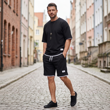 🔥😎【Nowość!✨】【Koszulka + spodenki】Męski, oddychający zestaw sportowy, stylowy i swobodny, idealny na lato.