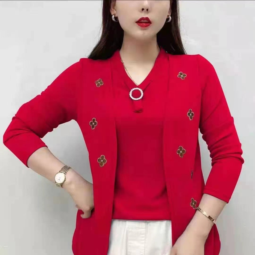 🎁💕【M-5XL】Luźna damska koszula, imitacja dwuczęściowego kompletu, elegancki i swobodny styl na lato.