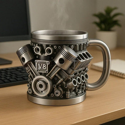 🎁Гореща разпродажба——50% отстъпка🔥☕ Чаша за кафе от неръждаема стомана Creative Engine V6V8, механичен дизайн