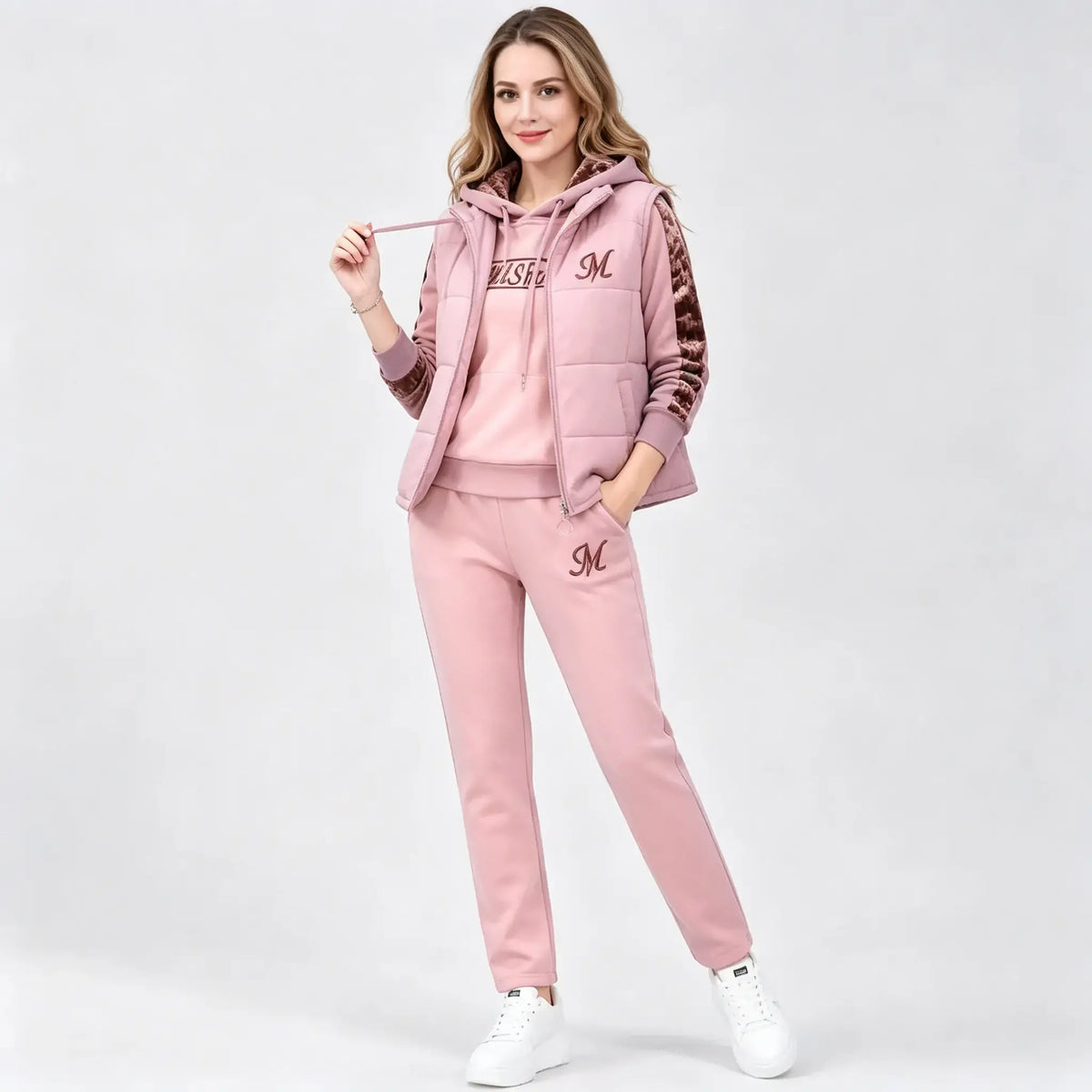[Camiseta + Chaleco + Pantalones]Elegante conjunto de 3 piezas abrigado para otoño e invierno