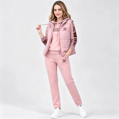 [Camiseta + Chaleco + Pantalones]Elegante conjunto de 3 piezas abrigado para otoño e invierno