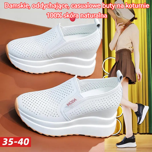 💖【35-40】Damskie białe sneakersy na koturnie podwyższające wzrost 2025