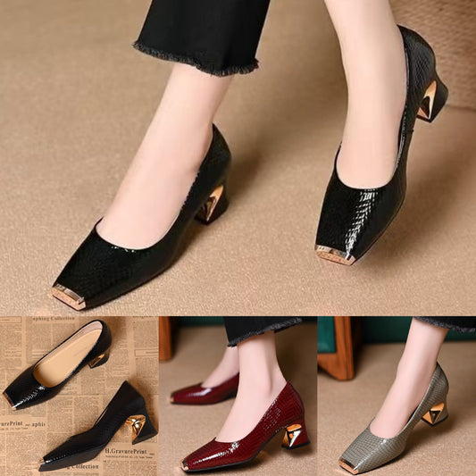🥿【35-42】Nowe francuskie buty z grubymi obcasami i fakturą, płytkie otwarcie. Kwadratowy nosek, gruby obcas, modny styl