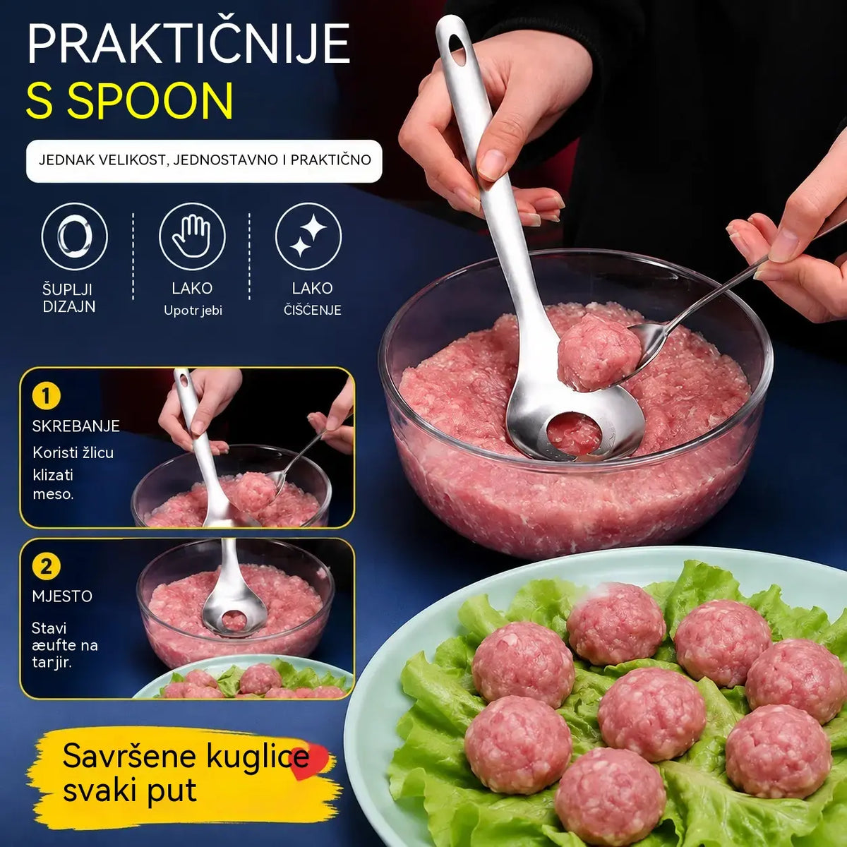 🍖 【3 komada】Kalup za mesne okruglice od nehrđajućeg čelika 304 – Idealno za izradu mesnih i ribljih okruglica, savršeno za kuhanje kod kuće 🥄