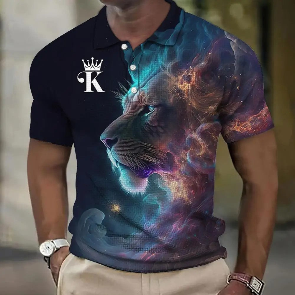 ✨【S-6XL】Męska koszulka polo z nadrukiem 3D z lwem