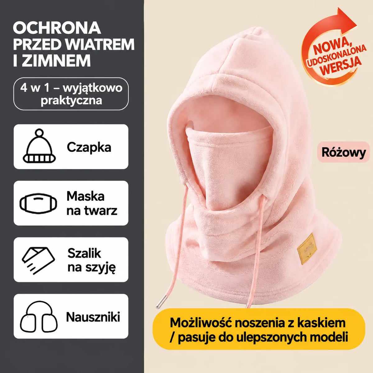❄️ Czapka termiczna zapewniająca pełną ochronę, z podszewką z polaru, która utrzymuje ciepło nawet przy temperaturze -20°C. ⛷️ Idealna do jazdy na nartach, na motocyklu oraz do aktywności na świeżym powietrzu.