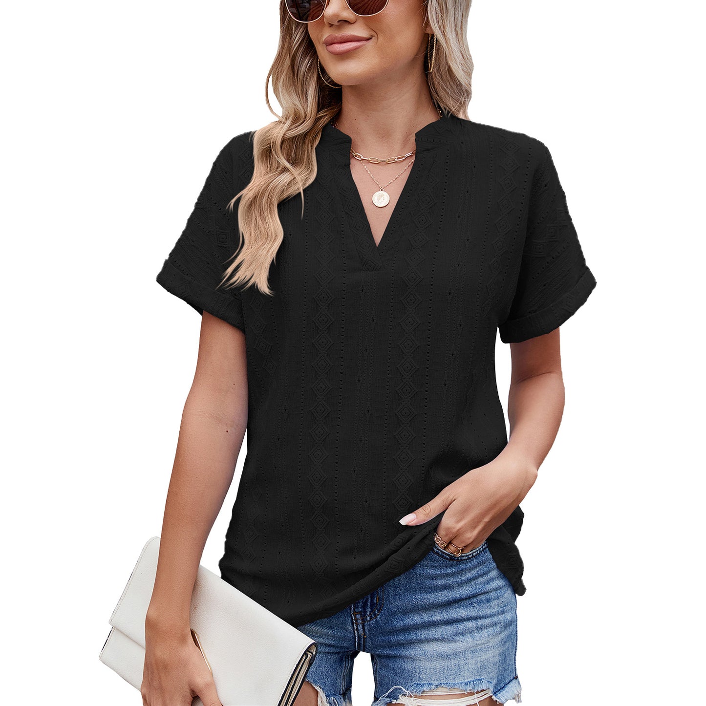 🔥【S-2XL】Damski luźny i przewiewny T-shirt z wycięciem przy dekolcie w serek